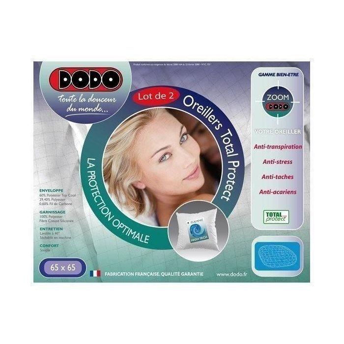 DODO Juego de 2 almohadas Total Protect 65x65 cm blanco 2 DODO Juego de 2 almohadas Total Protect 65x65 cm blanco 2