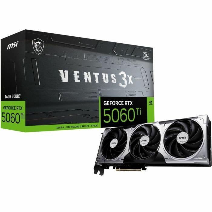 MSI Tarjeta Gráfica NVIDIA GeForce RTX 5060 Ti VENTUS 3X OC 16GB GDDR7 PCIe 5.0 con 4608 Núcleos CUDA y 2602 MHz 12