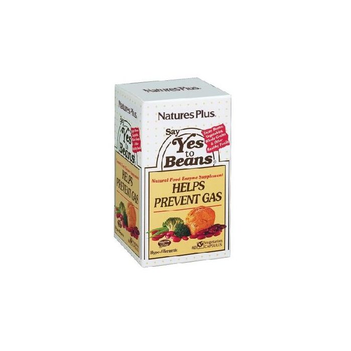 NATURES PLUS Say Yes To Beans 60 Perlas - Enzimas Digestivas para Legumbres y Fibras, Reduce Flatulencias