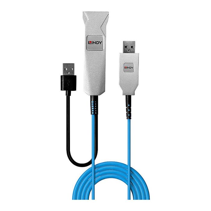 LINDY Cable USB 3.0 43345 de 30 m Fibra óptica 5 Gbit/s, USB A Macho a 2x USB A (Macho/Hembra), Azul/Plata