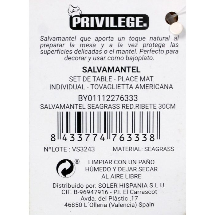 Privilege Salvamantel Seagrass con Ribete Rojo, 30 cm x 30 cm (36 Unidades) 4