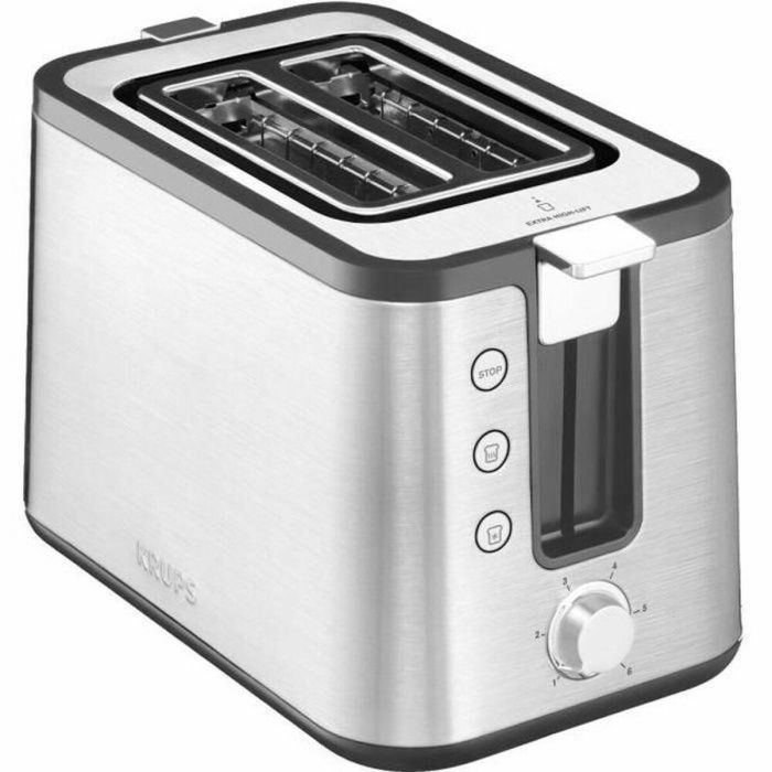 KRUPS KH442D10 Línea de control Tostadora de acero inoxidable, tostadora de 2 ranuras anchas, altura extra alta, funciones de recalentamiento y descongelación