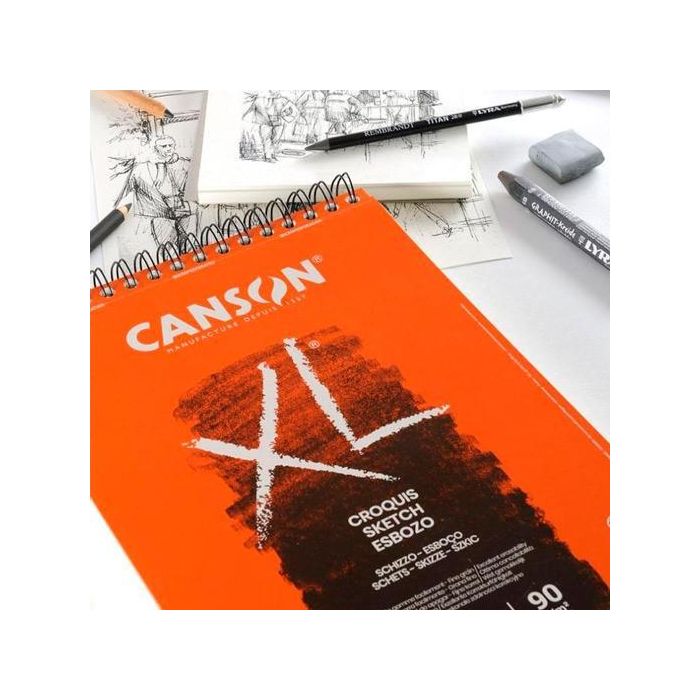 Canson Bloc Dibujo XL Esboso A4, papel marfil 90g/m², 20 hojas (pack 5 unidades) para lápiz, carboncillo, pastel (5 Unidades)