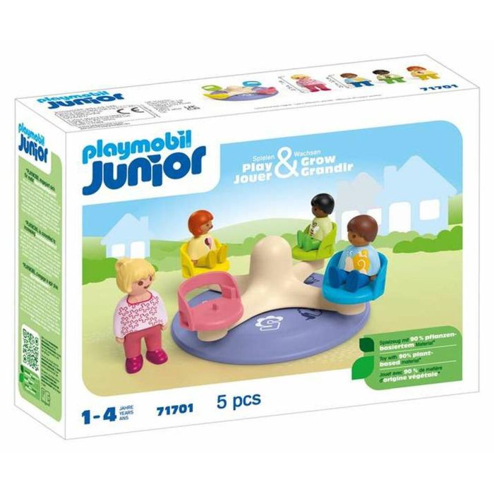 PLAYMOBIL Junior 71701 Niños y torniquete - Incluye cuatro personajes y un torniquete - A partir de 1 año