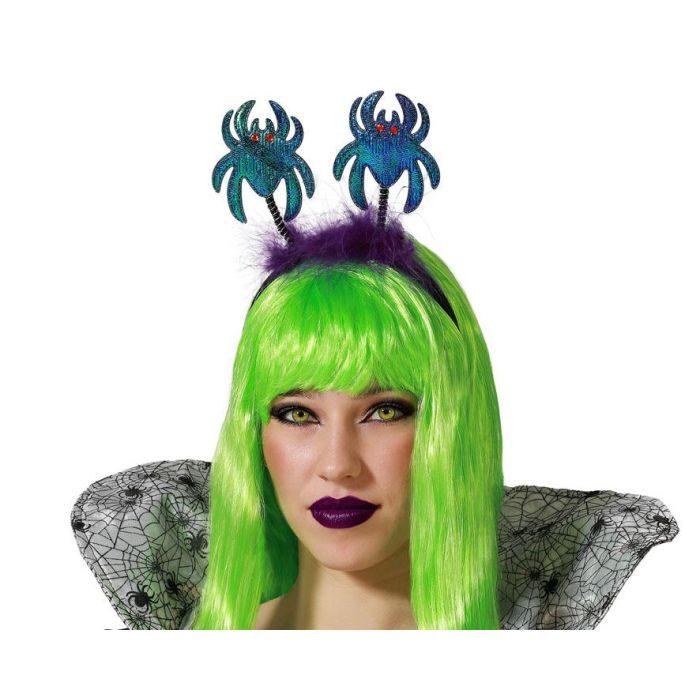 Diadema Con Arañas Brillantes Y Peluca Verde Larga Para Halloween Y Fiestas Temáticas