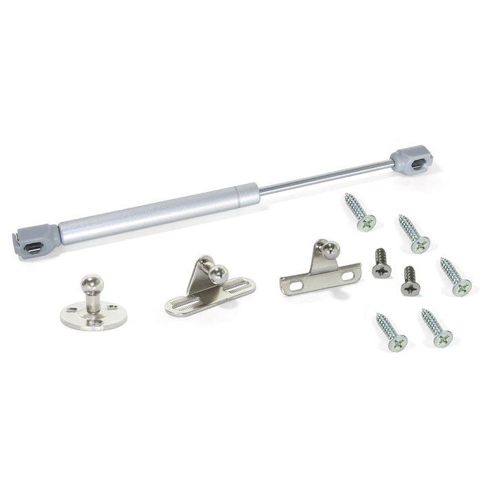 Emuca Lote de 10 pistones para puertas elevables H, 8kg, recorrido 100mm, con enganches, Acero y Plástico, Gris metalizado 1 Emuca Lote de 10 pistones para puertas elevables H, 8kg, recorrido 100mm, con enganches, Acero y Plástico, Gris metalizado 1