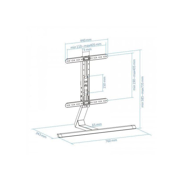 TooQ DB3265F-B Soporte de Mesa para TV de 165,1 cm (65") Negro, Soporte de Aluminio Ajustable en Altura Compatible con VESA 200x200 a 400x400, Peso Máximo 40 kg 9