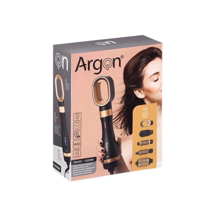Argon Secador de Pelo Multifunción 5 Cabezales 1200W Cerámico con 2 Velocidades, 3 Temperaturas y Protección de Calor Negro/Oro (4 Unidades) 1 Argon Secador de Pelo Multifunción 5 Cabezales 1200W Cerámico con 2 Velocidades, 3 Temperaturas y Protección de Calor Negro/Oro (4 Unidades) 1