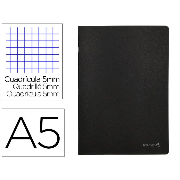 Libreta Liderpapel Tapa Negra A5 80 Hojas 60 gr-M2 Cuadro 5 mm Con Doble Margen 10 unidades