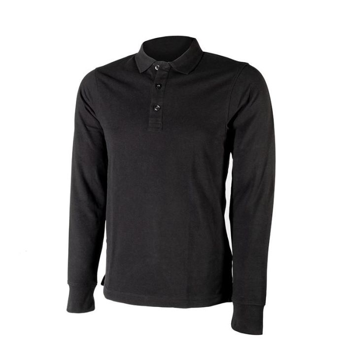 Payper Polo Florence Piqué Manga Larga 100% Algodón Hombre Cuello Canalé Negro Talla XL. 3 Botones y Ventilaciones Laterales.