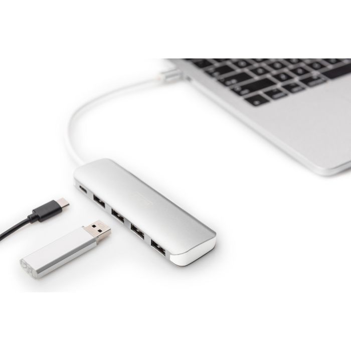 DIGITUS USB-C-Hub 4-Port 3.0->4xA3.0 1xC-PD intgr.Kabel wei 4