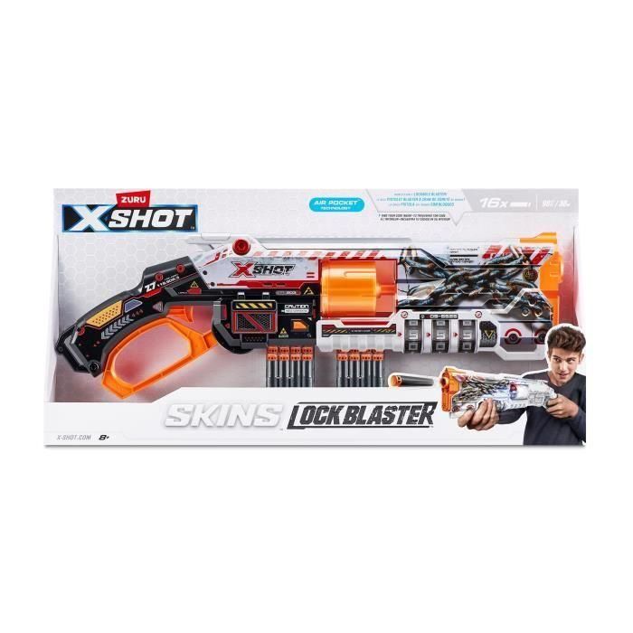 Lockable Blaster - ZURU - XSHOT Skins Lock Gun - Blaster con combinación de bloqueo y cañón giratorio con 8 dardos Lockable Blaster - ZURU - XSHOT Skins Lock Gun - Blaster con combinación de bloqueo y cañón giratorio con 8 dardos