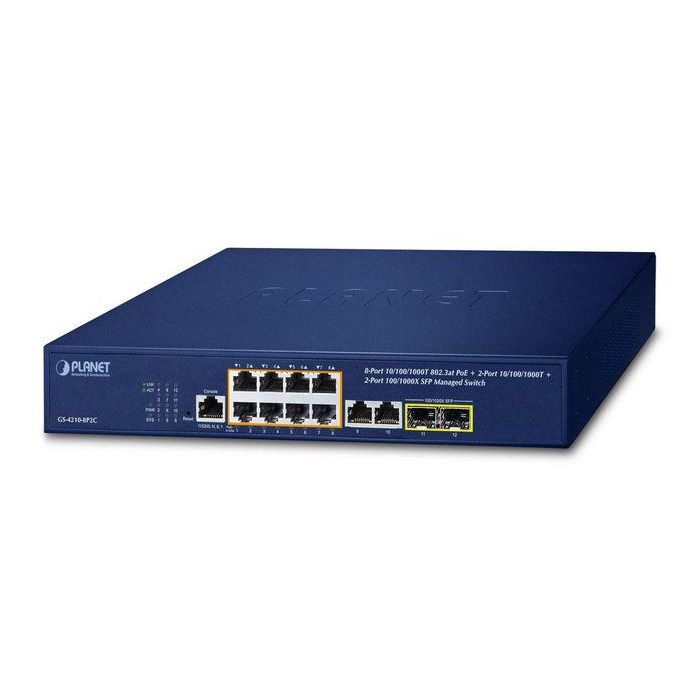 Planet GS-4210-8P2C Switch PoE+ Gestionable Gigabit, 8 puertos 802.3at, 2 RJ45, 2 SFP, L2/L4, 120W con Gestión PoE Inteligente