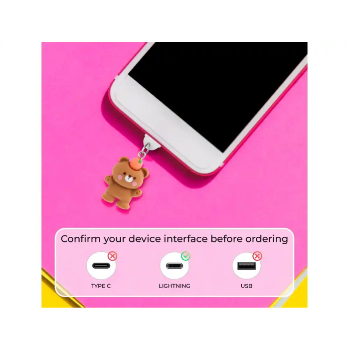 Wondee Funny Lightning Carrot Bear - Charm Protector Decorativo para Puerto de Carga de Smartphone, Compatible con Conector Lightning