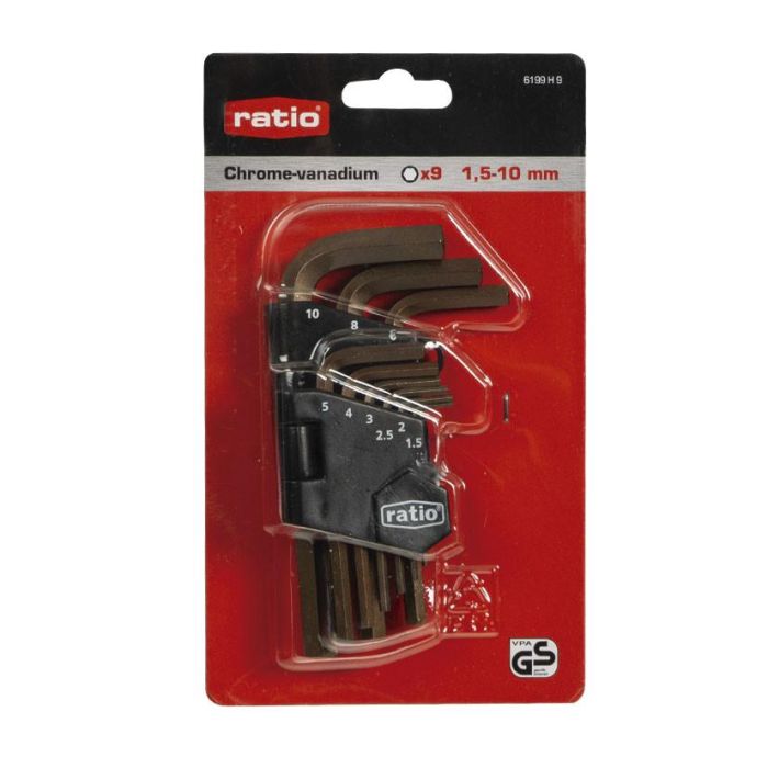 Ratio Juego de 9 Llaves Allen Acodadas, Medidas desde 1.5 hasta 10 mm 1