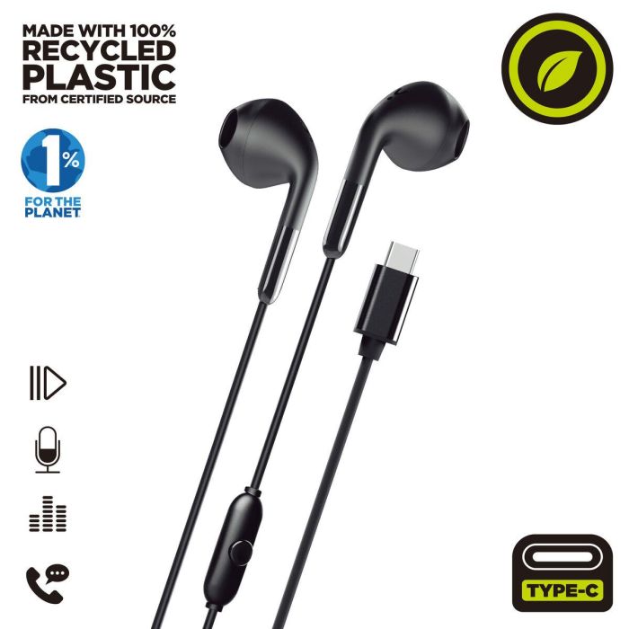 Muvit E58 Auriculares Estéreo con Micrófono USB Tipo C Fabricados con Plástico Reciclado Certificado GRS 13 Muvit E58 Auriculares Estéreo con Micrófono USB Tipo C Fabricados con Plástico Reciclado Certificado GRS 13