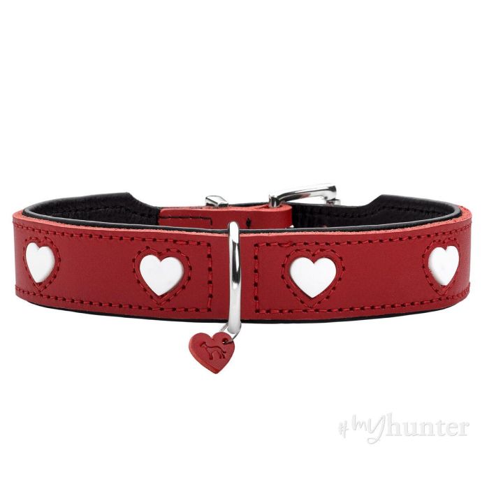 Hunter Collar Love, Cuero Vacuno con Corazones Cosidos, Robusto y Suave XS-S Cuello 30-34 cm Ancho 2.6 cm Rojo-Negro 3 Hunter Collar Love, Cuero Vacuno con Corazones Cosidos, Robusto y Suave XS-S Cuello 30-34 cm Ancho 2.6 cm Rojo-Negro 3