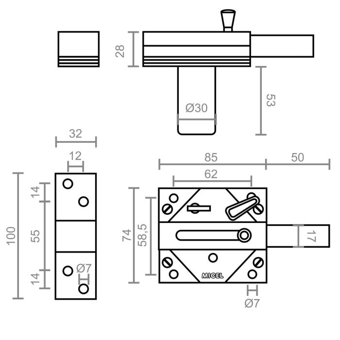 Cerrojo de seguridad Micel Dorado Acero 2 Piezas 1