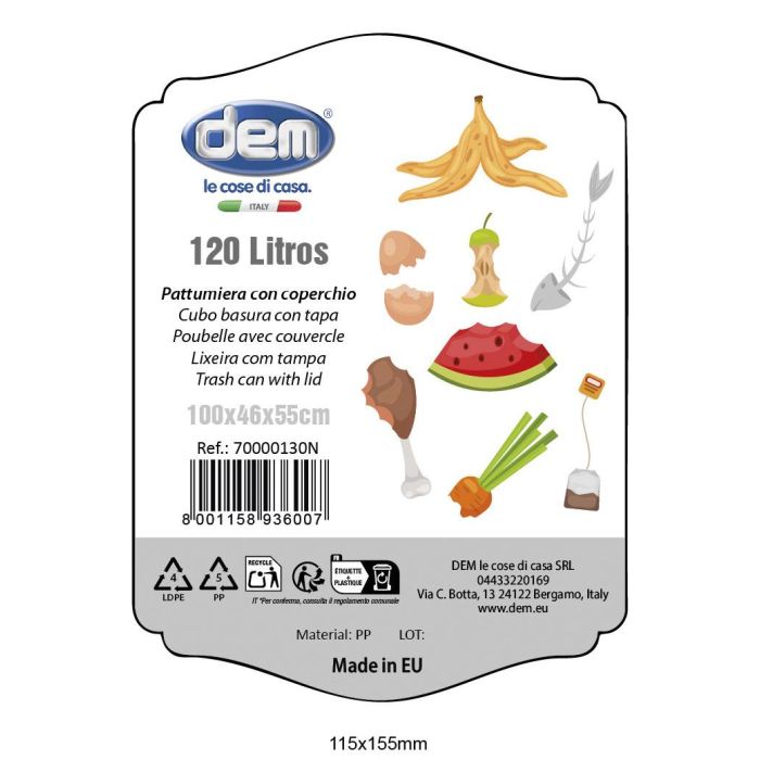 Inde Cubo Basura Con Tapa 120 Lt Negro 47,5 x 57 x 95 cm (2 Unidades) 2