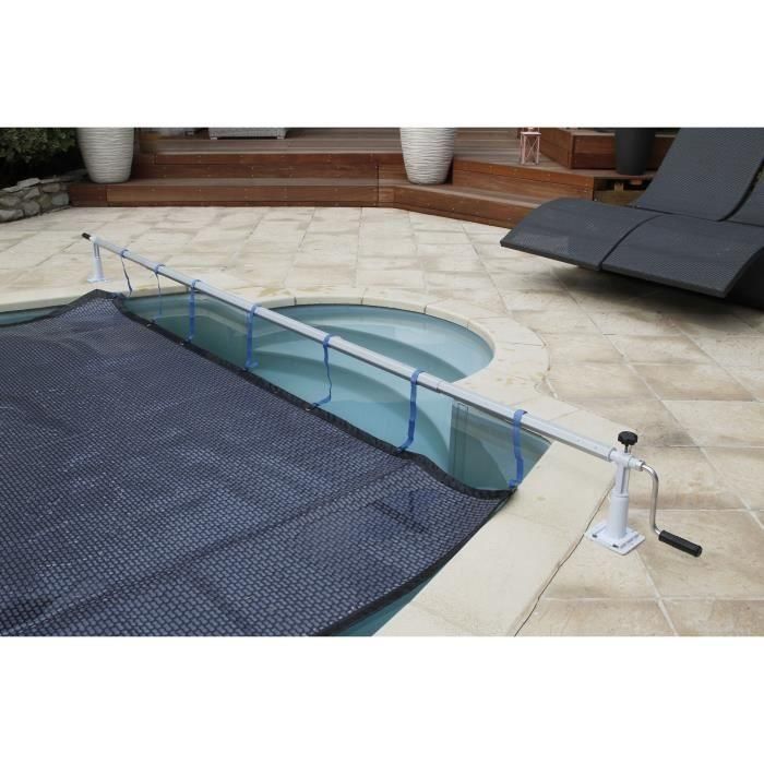 Ubbink Carrete Enrollador de Lona Extraíble para Cubierta de Piscina, Adaptable Madera, Tubular, Metálica, Hormigón hasta 5,55m Ancho, Manivela Aluminio 1