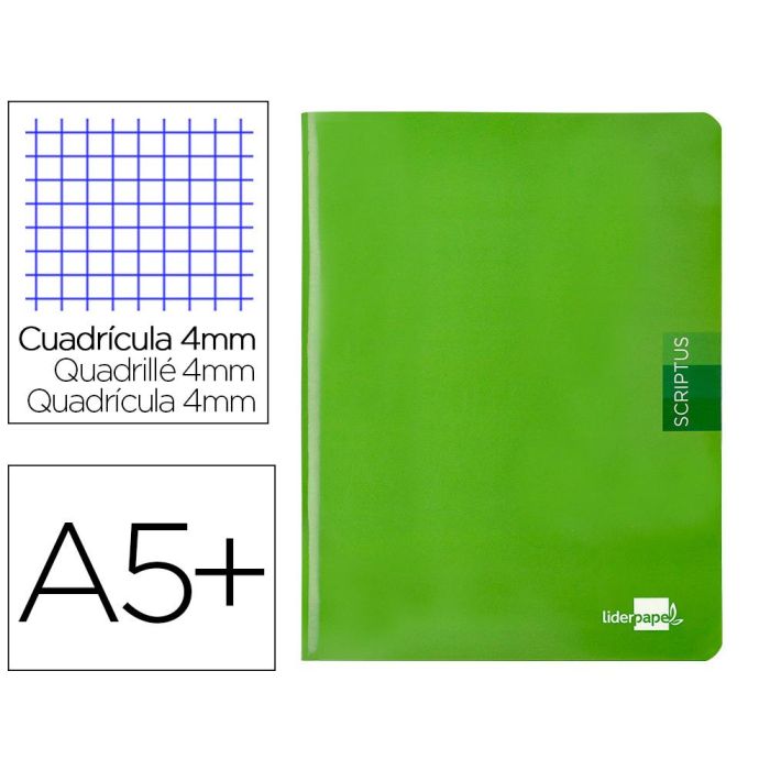 Libreta Liderpapel Scriptus A5 48 Hojas 90 gr-M2 Cuadro 4 mm Con Margen Color Verde 5 unidades