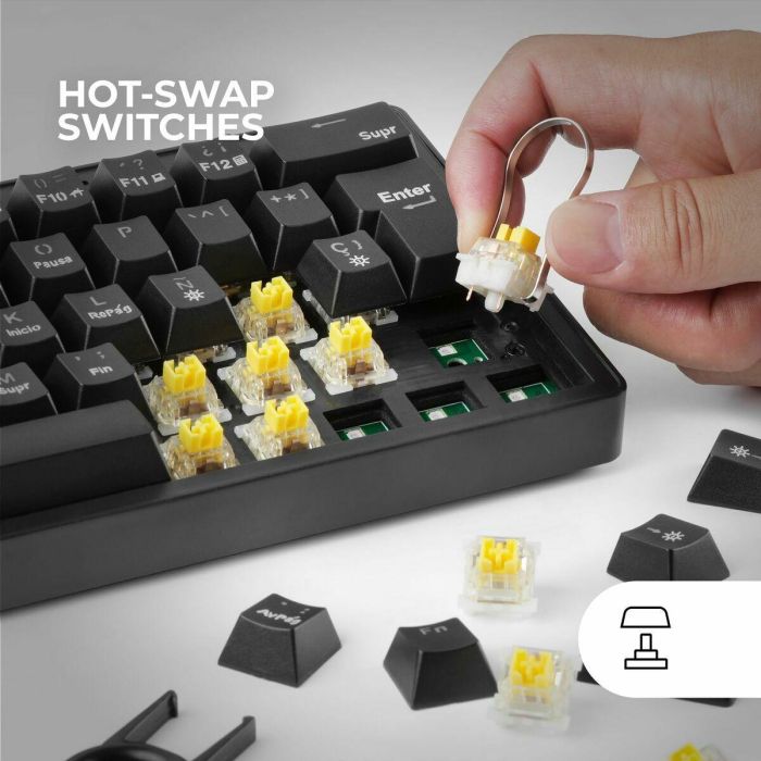 Mars Gaming MKMINIPRO Teclado Gaming Mecánico 60% RGB, Switches SKN Amarillo Silenciosos, Multiplataforma 5