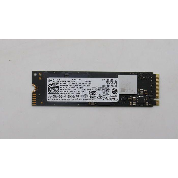 Lenovo 512GB M.2 PCIe 2280 SSD, NVMe interface, up to 2200 MB/s read speed, QLC technology, designed for client applications. Lenovo 512GB M.2 PCIe 2280 SSD, NVMe interface, up to 2200 MB/s read speed, QLC technology, designed for client applications.