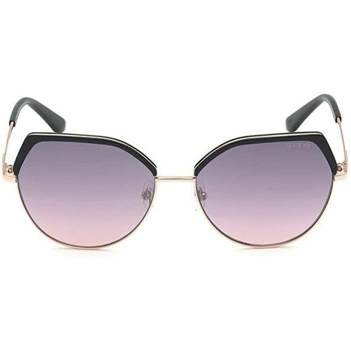 Guess GU7736 01U Gafas de Sol para Mujer, Montura Metálica Negra Brillante, Cristales Burdeos Espejados, Calibre 58mm