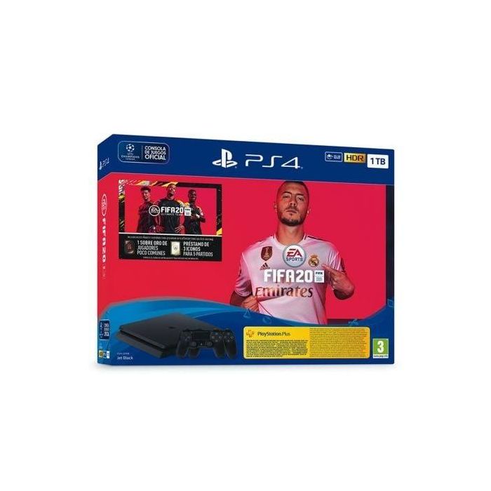 CONSOLA SONY PS4 SLIM 1TB + JUEGO FIFA 2020 + FUTVCH + PS 14 DÍAS VCH + 2 DUAL SHOCK
