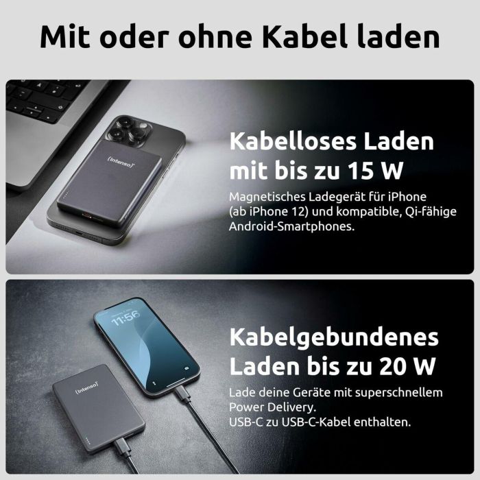 Intenso MW5000 Powerbank Magnético Gris 5000mAh MagSafe y USB-C 20W para iPhone y Dispositivos Compatibles 6