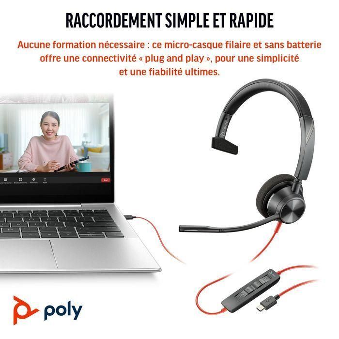 Poly Poly Blackwire 3310 Microsoft Teams Certified Headset +USB-C/A Adapter TAA 2 Poly Poly Blackwire 3310 Microsoft Teams Certified Headset +USB-C/A Adapter TAA 2