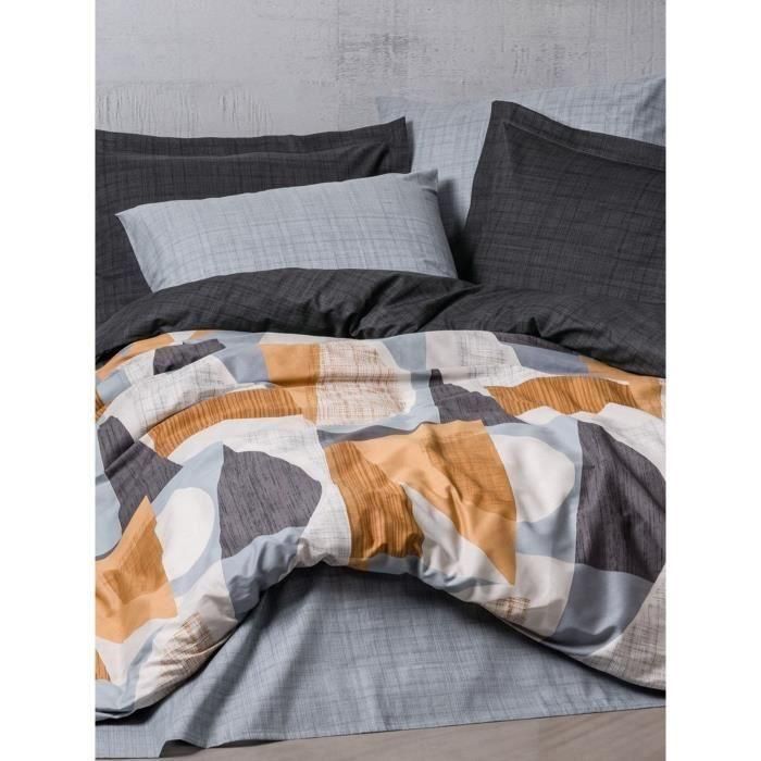 Juego de cama - 1 funda nórdica 220x240 cm + 2 fundas de almohada 60x60 cm - 100% algodón - Gris 3 Juego de cama - 1 funda nórdica 220x240 cm + 2 fundas de almohada 60x60 cm - 100% algodón - Gris 3