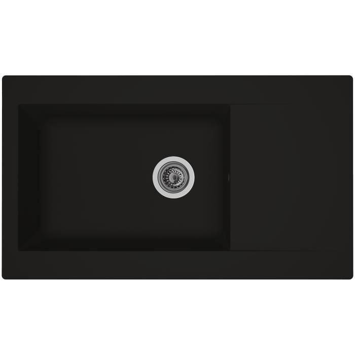 STRADOUR Fregadero de cocina empotrado 1 recipiente grande + 1 escurridor Einna - Resina - 86 x 50 cm - Negro STRADOUR Fregadero de cocina empotrado 1 recipiente grande + 1 escurridor Einna - Resina - 86 x 50 cm - Negro