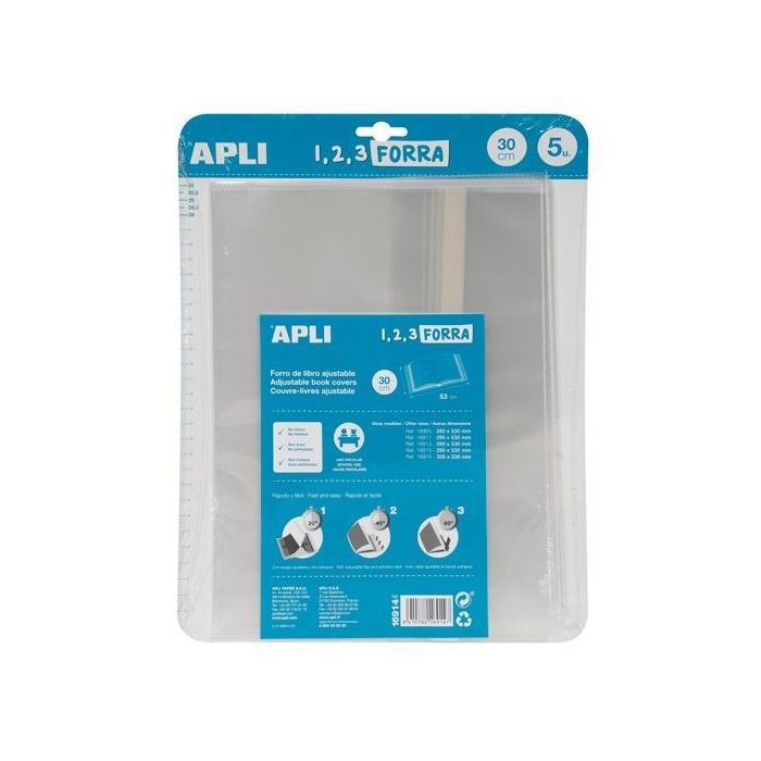 Apli Forro De Libros Con Solapa Ajustable 300 mm Pp 75 Micras Blíster 5 Ud Apli Forro De Libros Con Solapa Ajustable 300 mm Pp 75 Micras Blíster 5 Ud