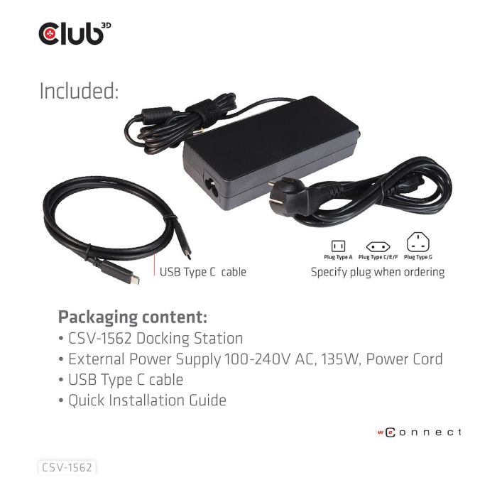 Club3D CSV-1562 Docking Station USB-C a 6xUSB3/2xDP/HDMI/LAN/Audio 4K Charging 7