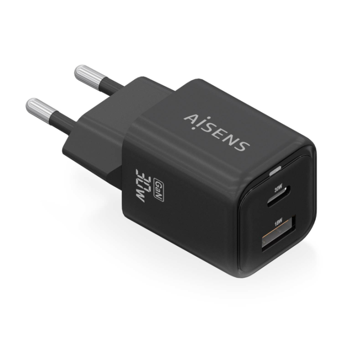 AISENS - CARGADOR GaN 30W, 1xUSB-C PD3.0 QC4.0, 1xUSB-A QC3.0, NEGRO AISENS - CARGADOR GaN 30W, 1xUSB-C PD3.0 QC4.0, 1xUSB-A QC3.0, NEGRO