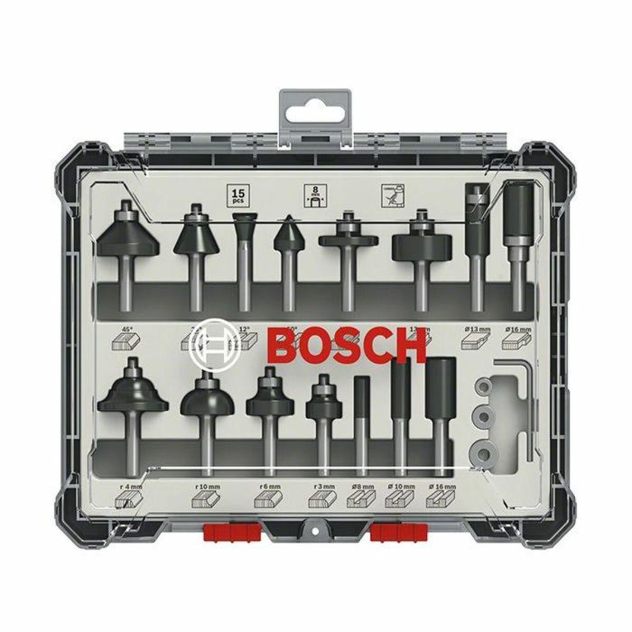 Bosch Set de Fresas Mixtas 15 piezas Vástago 6mm para Madera, Metal, Plástico - Accesorios Herramientas Eléctricas