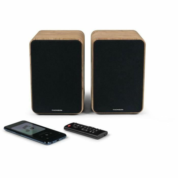 THOMSON WS602DUO - Juego de 2 altavoces con caja de madera - 100W - Bluetooth 5.0 - 2 salidas RCA - Madera clara 1