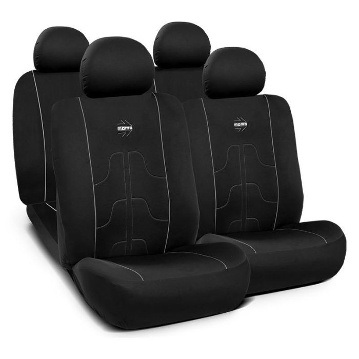Momo MOMLSC021BG Set Completo Cubre Asientos Coche 11 Piezas Negro-Gris Universales para 99% de Vehículos