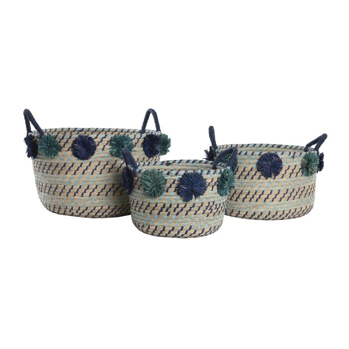 DKD Home Decor Cesta Mediterraneo Hecha a Mano Seagrass y PP con Pompones Multicolor 44 x 34 x 46 cm Set de 3 3 DKD Home Decor Cesta Mediterraneo Hecha a Mano Seagrass y PP con Pompones Multicolor 44 x 34 x 46 cm Set de 3 3