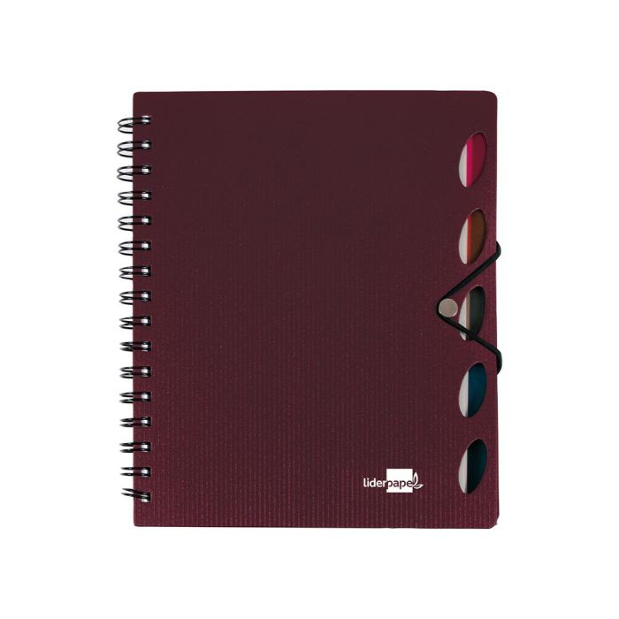 Cuaderno Espiral Liderpapel A4 Micro Executive Tapa Plastico 100H 80 gr Cuadro 5 mm 5 Separadores Con Gomilla Burdeos 1