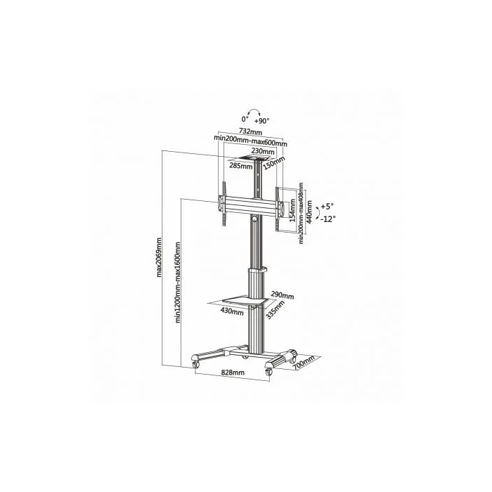 AISENS - SOPORTE DE SUELO PRO CON RUEDA, BANDEJA PARA DVD Y SOPORTE DE CaMARA PARA MONITOR/TV 50KG D 4
