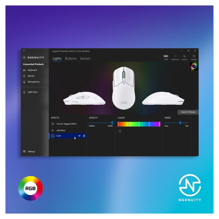 HyperX Pulsefire Haste 2 Core Ratón Gaming Inalámbrico 12000 PPP, Switches TTC Gold, 8R2E7AA, Blanco/Verde/Púrpura