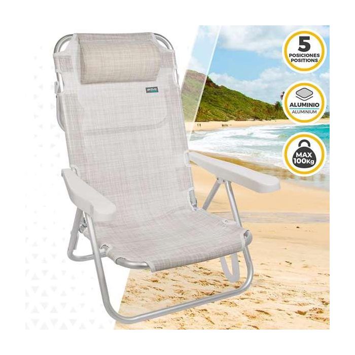 Silla playa aluminio plegable 5 posiciones 48x46x84 cm con cojin mas asa. 2 Silla playa aluminio plegable 5 posiciones 48x46x84 cm con cojin mas asa. 2