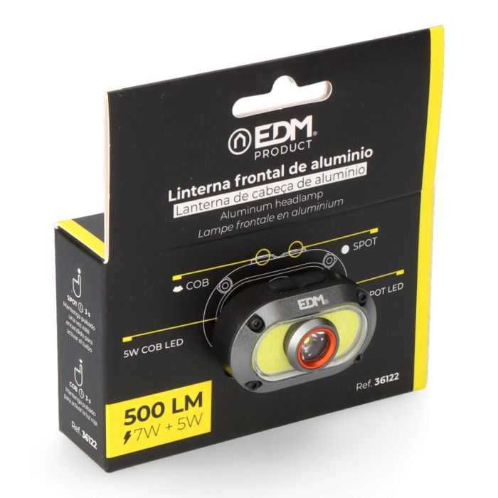 Edm Linterna Frontal LED de Aluminio Recargable USB-C, Luz Spot 500 Lúmenes (7W) y COB 200 Lúmenes (5W), IP44 con Múltiples Modos 4 Edm Linterna Frontal LED de Aluminio Recargable USB-C, Luz Spot 500 Lúmenes (7W) y COB 200 Lúmenes (5W), IP44 con Múltiples Modos 4