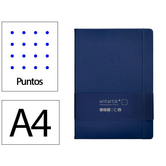 Cuaderno Con Gomilla Antartik Notes Tapa Dura A4 Hojas Puntos Azul Marino 100 Hojas 80 gr Fsc