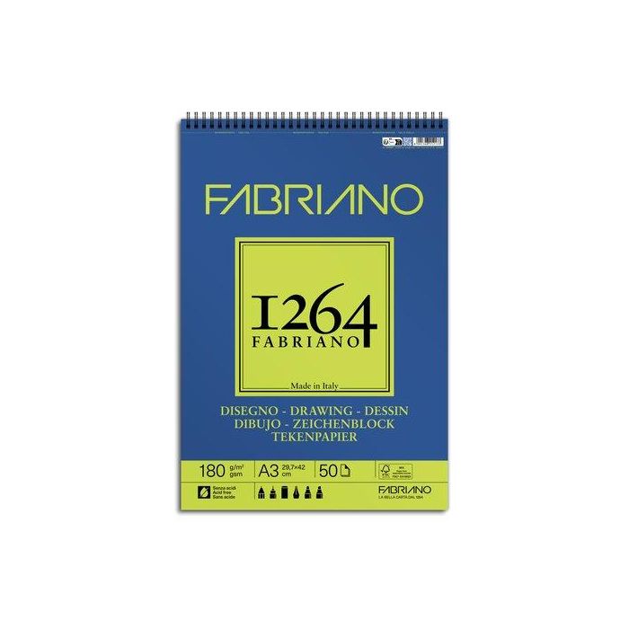 Bloc De Dibujo Fabriano 1264 Drawing Con Espiral Grano Natural A3 180G 50H