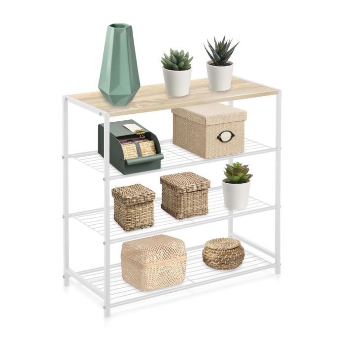 Confortime Estantería de 4 Niveles en Metal y Madera Blanca - Moblekit (3 Unidades) 2 Confortime Estantería de 4 Niveles en Metal y Madera Blanca - Moblekit (3 Unidades) 2