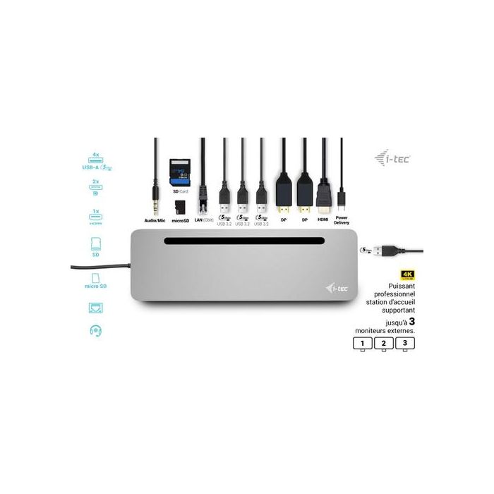 Hub USB-C i-Tec C31FLAT2PDPRO Plateado 1