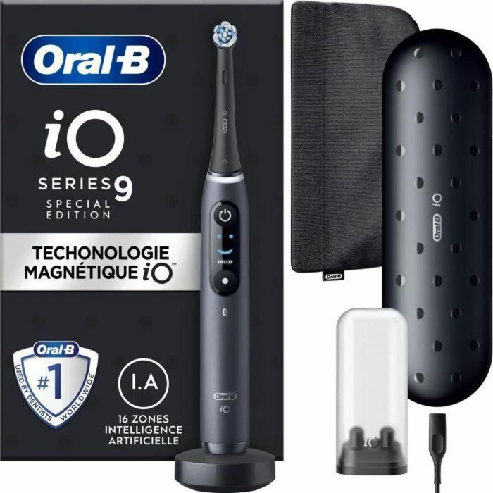 Oral-B IO 9 Cepillo de dientes eléctricos negros Bluetooth conectado con 1 cepillo, 1 cargador y 1 bolsa magnética